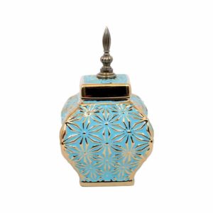 ΚΕΡΑΜΙΚΟ ΒΑΖΟ Fylliana ΣΙΕΛ-ΧΡΥΣΟ 15x15x26εκ