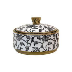 ΚΕΡΑΜΙΚΟ ΔΟΧΕΙΟ ΜΕ ΚΑΠΑΚΙ Fylliana FL22960 ΜΑΥΡΟ-ΛΕΥΚΟ-ΧΡΥΣΟ ΧΡΩΜΑ 15x11εκ