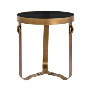 ΜΕΤΑΛΛΙΚΟ ΣΤΡΟΓΓΥΛΟ ΤΡΑΠΕΖΑΚΙ ΓΩΝΙΑΣ ME ΓΥΑΛΙΝΗ ΕΠΙΦΑΝΕΙΑ Fylliana FL382 ΜΠΡΟΝΖΕ-ΜΑΥΡΟ ΧΡΩΜΑ 41x45εκ