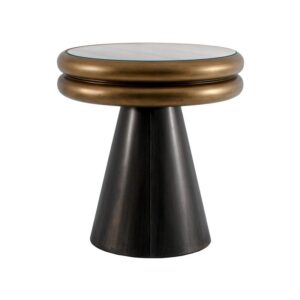 ΜΕΤΑΛΛΙΚΟ ΣΤΡΟΓΓΥΛΟ ΤΡΑΠΕΖΑΚΙ ΣΑΛΟΝΙΟΥ ΜΕ ΓΥΑΛΙ Fylliana FL0091 ΧΡΥΣΟ - ΜΑΥΡΟ 41x50εκ