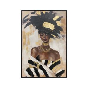 ΠΙΝΑΚΑΣ ΣΕ ΚΑΜΒΑ Fylliana "African lady with hat 37264" ΜΑΥΡΟ-ΓΚΡΙ-ΛΕΥΚΟ 60x4x90εκ