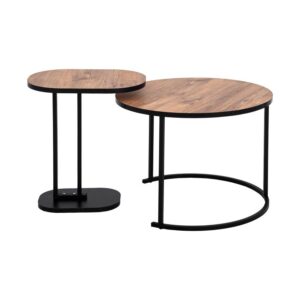 ΣΕΤ  2 ΤΕΜ ΤΡΑΠΕΖΑΚΙΑ Fylliana FL206 ΚΑΦΕ ΜΕ ΜΕΤΑΛΛΙΚΗ ΜΑΥΡΗ ΒΑΣΗ 60x44εκ