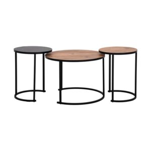 ΣΕΤ 3 ΤΕΜ ΤΡΑΠΕΖΑΚΙΑ Fylliana FL201 ΚΑΦΕ ΜΕ ΜΕΤΑΛΛΙΚΗ ΜΑΥΡΗ ΒΑΣΗ 60x44εκ & 38x49εκ