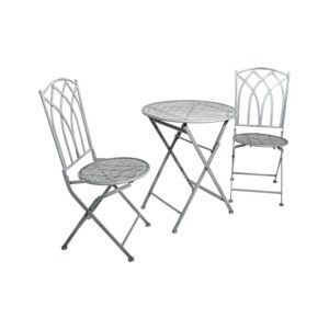 ΣΕΤ ΜΕΤΑΛΛΙΚΟ ΤΡΑΠΕΖΙ ΚΗΠΟΥ Fylliana ΜΕ 2 ΚΑΡΕΚΛΕΣ Gordon ΓΚΡΙ ΧΡΩΜΑ