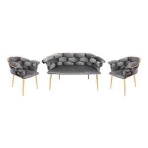 ΣΕΤ ΣΑΛΟΝΙ 3 ΤΕΜΑΧΙΩΝ Fylliana Baloon ΜΕ ΜΕΤΑΛΛΙΚΟ ΣΚΕΛΕΤΟ ΚΑΙ ΓΚΡΙ ΧΡΩΜΑ ΥΦΑΣΜΑΤΟΣ