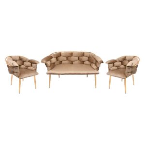 ΣΕΤ ΣΑΛΟΝΙ 3 ΤΕΜΑΧΙΩΝ Fylliana Baloon ΜΕ ΜΕΤΑΛΛΙΚΟ ΣΚΕΛΕΤΟ ΚΑΙ ΜΠΕΖ ΧΡΩΜΑ ΥΦΑΣΜΑΤΟΣ