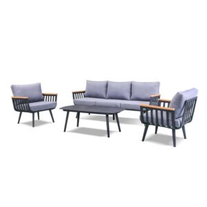 ΣΕΤ ΣΑΛΟΝΙ ΕΞΟΧΗΣ 4 ΤΕΜΑΧΙΩΝ Fylliana "Estela" ΜΑΥΡΟ ΧΡΩΜΑ 195x74x70εκ