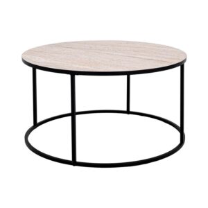 ΣΤΡΟΓΓΥΛΟ ΤΡΑΠΕΖΑΚΙ ΣΑΛΟΝΙΟΥ Fylliana FL49 ΜΠΕΖ ΜΕ ΜΕΤΑΛΛΙΚΗ ΜΑΥΡΗ ΒΑΣΗ 80x44εκ