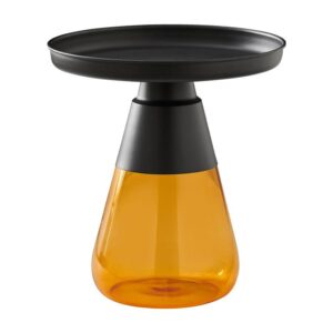 ΣΤΡΟΓΓΥΛΟ ΤΡΑΠΕΖΑΚΙ ΣΑΛΟΝΙΟΥ Fylliana FL828 ΜΕΤΑΛΛΙΚΟ ΜΕ ΓΥΑΛΙ AMBER ΧΡΩΜΑ 50x52εκ