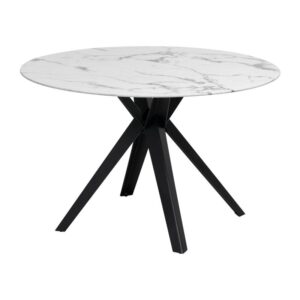 ΤΡΑΠΕΖΙ ΤΡΑΠΕΖΑΡΙΑΣ ΣΤΡΟΓΓΥΛΟ Fylliana FL102 MARBLE ΜΕ ΜΑΥΡΑ ΜΕΤΑΛΛΙΚΑ ΠΟΔΙΑ 120x75εκ