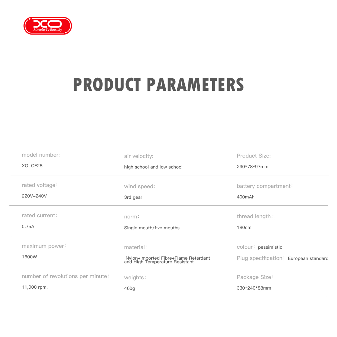 ΧΟ CF28 Smart Πιστολάκι Μαλλιών (EU) 1600W ΧΟ CF28 Smart Πιστολάκι Μαλλιών (EU) 1600W - Image 4