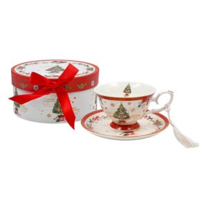 ΧΡΙΣΤΟΥΓΕΝΝΙΑΤΙΚΗ ΚΕΡΑΜΙΚΗ ΚΟΥΠΑ ΤΣΑΓΙΟΥ ΜΕ ΠΙΑΤΑΚΙ ΣΕ ΚΟΥΤΙ Fylliana FL80018 ΛΕΥΚΟ-ΚΟΚΚΙΝΟ 13x7εκ 200ml