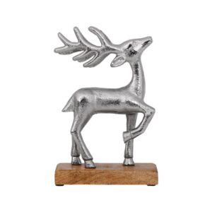 ΧΡΙΣΤΟΥΓΕΝΝΙΑΤΙΚΟ ΔΙΑΚΟΣΜΗΤΙΚΟ ΑΛΟΥΜΙΝΙΟΥ ΤΑΡΑΝΔΟΣ ΣΕ ΞΥΛΙΝΗ ΒΑΣΗ Fylianna FL1423 ΑΣΗΜΙ ΧΡΩΜΑ 14x7x23εκ