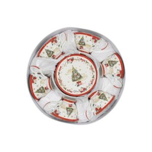 ΧΡΙΣΤΟΥΓΕΝΝΙΑΤΙΚΟ ΚΕΡΑΜΙΚO ΣΕΤ ΚΑΦΕ 6 ΤΕΜ ΣΕ ΚΟΥΤΙ Fylliana FL80068 ΛΕΥΚΟ-ΚΟΚΚΙΝΟ ΧΡΩΜΑ