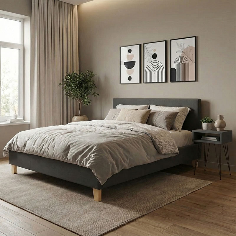 Κρεβάτι Mago pakoworld ύφασμα σε ανθρακί απόχρωση με ξύλινο πόδι 160x200εκ Κρεβάτι Mago pakoworld ύφασμα σε ανθρακί απόχρωση με ξύλινο πόδι 160x200εκ - Image 2