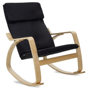Πολυθρόνα Zenia pakoworld κουνιστή σε μαύρο ύφασμα και φυσικό ξύλο