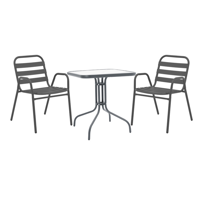 Τραπεζαρία Watson-Sussie pakoworld 3τεμ μέταλλο ανθρακί-γυαλί 70x70x70εκ Τραπεζαρία Watson-Sussie pakoworld 3τεμ μέταλλο ανθρακί-γυαλί 70x70x70εκ