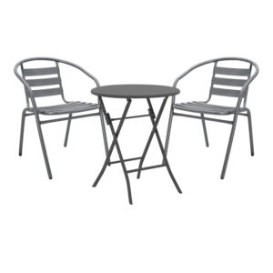 Τραπεζαρία Albero-Tade pakoworld 3τεμ πτυσσόμενο μέταλλο σε ανθρακί απόχρωση Φ60x70εκ