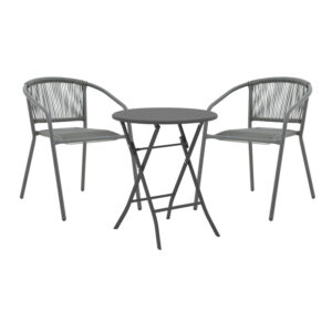 Τραπεζαρία Albero-Lindaria pakoworld 3τεμ πτυσσόμενο μέταλλο σε ανθρακί απόχρωση Φ60x70εκ