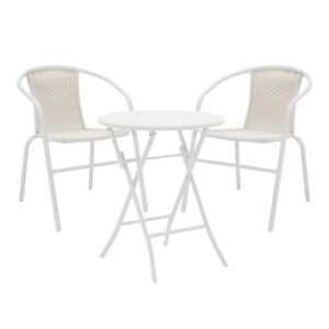 Τραπεζαρία Albero-Obbi pakoworld 3τεμ μέταλλο σε λευκή απόχρωση Φ60x70εκ