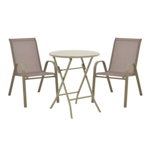 Τραπεζαρία Albero-Calan pakoworld 3τεμ μέταλλο σε σαμπανιζέ απόχρωση Φ60x70εκ