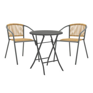 Τραπεζαρία Albero-Lindaria pakoworld πτυσσόμενη σετ 3τεμ μέταλλο σε ανθρακί απόχρωση