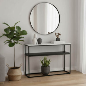 Κονσόλα Castel I pakoworld σε λευκή όψη μαρμάρου - μαύρο μέταλλο 120x35x80εκ