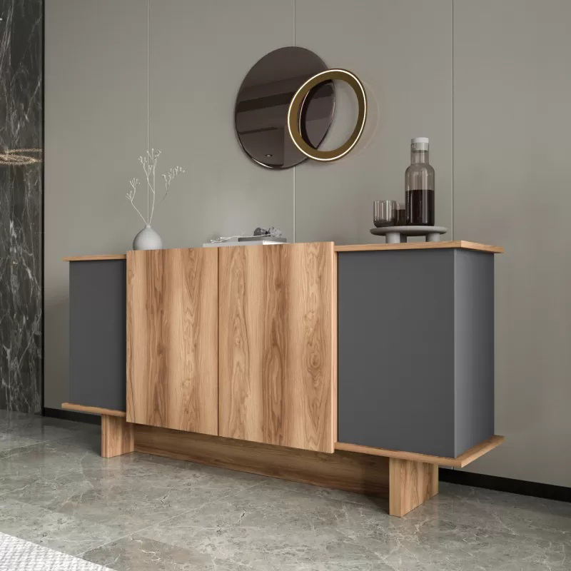 Μπουφές Zafore pakoworld σε ανθρακί - oak απόχρωση 180x45x80εκ Μπουφές Zafore pakoworld σε ανθρακί - oak απόχρωση 180x45x80εκ - Image 4