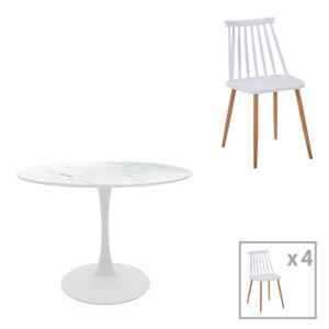 Τραπεζαρία Aurora-Balou pakoworld σετ 5τεμ pp-mdf λευκό Φ100x73εκ