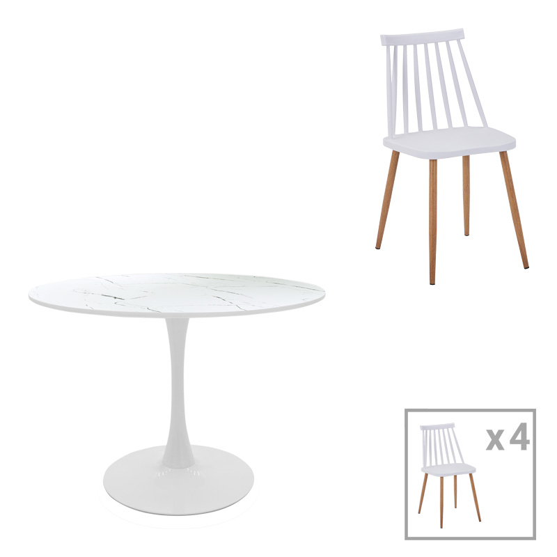 Τραπεζαρία Aurora-Balou pakoworld σετ 5τεμ pp-mdf λευκό Φ100x73εκ Τραπεζαρία Aurora-Balou pakoworld σετ 5τεμ pp-mdf λευκό Φ100x73εκ