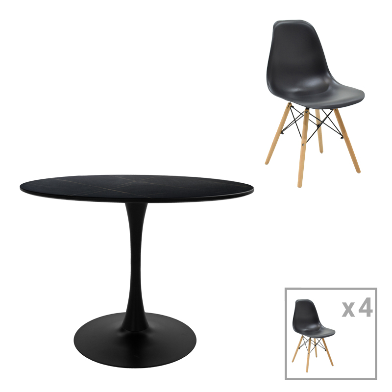 Τραπεζαρία Julita-Balou σετ 5τεμ pakoworld MDF-PP σε μαύρο-φυσικό απόχρωση Φ120x73εκ Τραπεζαρία Julita-Balou σετ 5τεμ pakoworld MDF-PP σε μαύρο-φυσικό απόχρωση Φ120x73εκ