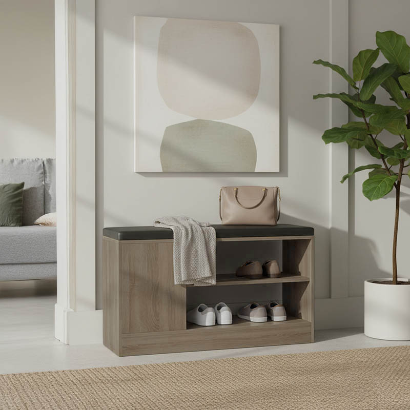 Παπουτσοθήκη-σκαμπό Deboule pakoworld 8 ζευγών σε sonoma-μαύρη απόχρωση 90x30x46εκ Παπουτσοθήκη-σκαμπό Deboule pakoworld 8 ζευγών σε sonoma-μαύρη απόχρωση 90x30x46εκ