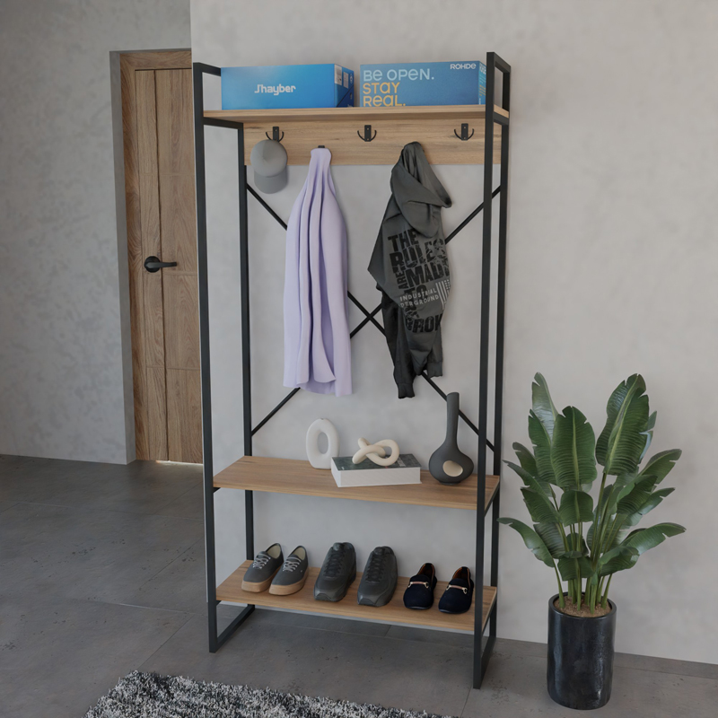 Έπιπλο εισόδου Levento pakoworld oak με μαύρο μεταλλικό σκελετό 88x34x180εκ Έπιπλο εισόδου Levento pakoworld oak με μαύρο μεταλλικό σκελετό 88x34x180εκ - Image 3