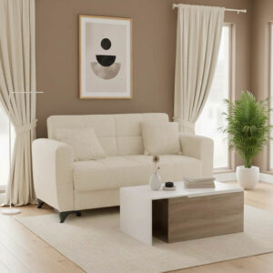 Καναπές-κρεβάτι με αποθηκευτικό χώρο διθέσιος Modesto pakoworld κρεμ ύφασμα 155x85x80εκ