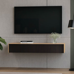 Κονσόλα με 2 συρτάρια Doha pakoworld mdf σε μαύρη με oak απόχρωση 120x41x20cm