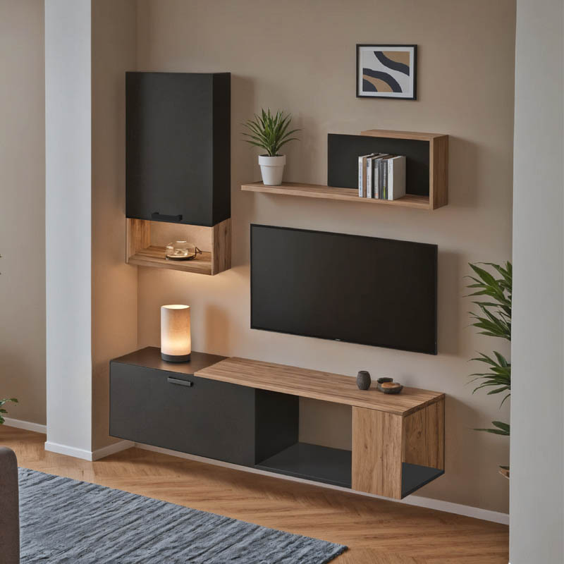 Σύνθετο σαλονιού Poelfy pakoworld σε ανθρακί-oak απόχρωση 170x37.5x42εκ Σύνθετο σαλονιού Poelfy pakoworld σε ανθρακί-oak απόχρωση 170x37.5x42εκ - Image 2