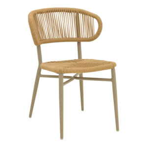 Καρέκλα στοιβαζόμενη Agus pakoworld αλουμίνιο καφέ-pe rattan σε φυσική απόχρωση 55x63x77εκ