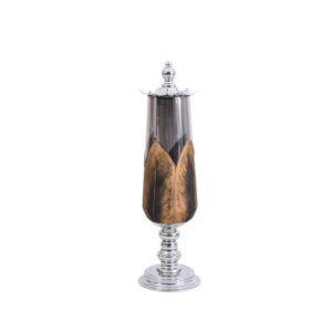 ΓΥΑΛΙΝΟ ΒΑΖΟ ΜΕ ΚΑΠΑΚΙ ΚΑΙ ΜΕΤΑΛΛΙΚΟ ΠΟΔΙ Fylliana FL106 ΜΑΥΡΟ-ΑΣΗΜΙ ΧΡΩΜΑ 14x50εκ