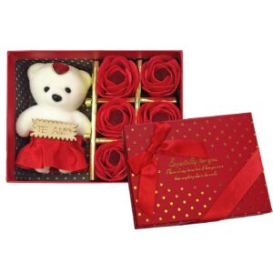 Κουτί με 6 Τριαντάφυλλα & Αρκουδάκι 15x11