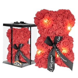 Αρκουδάκι από Τεχνητά Τριαντάφυλλα με φως Κίτρινο 23cm Αρκουδάκι= 23cm