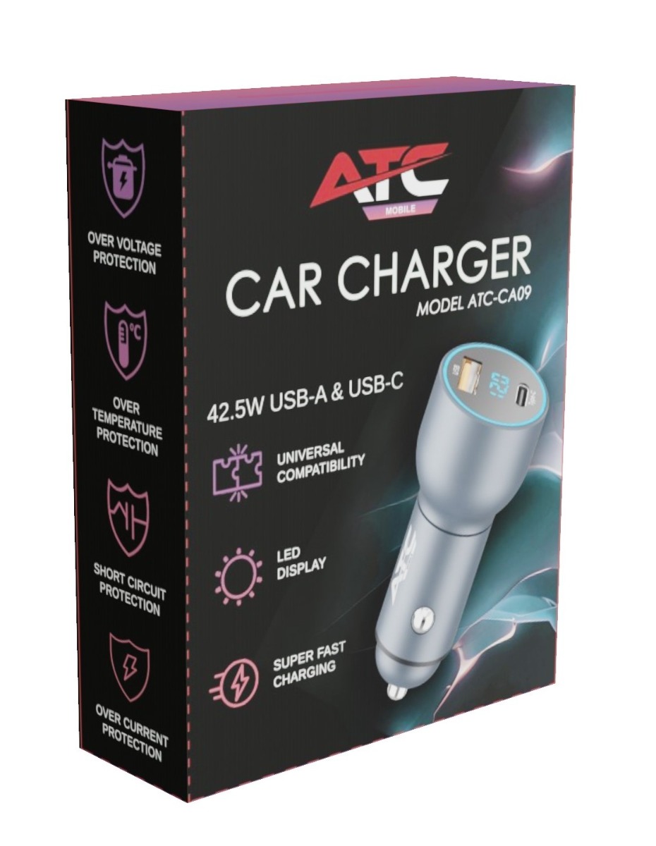 ATC-CA09 Φορτιστής Αυτοκινήτου με 2 Θύρες USB-A & Type-C και LED Οθόνη 42.5W ATC-CA09 Φορτιστής Αυτοκινήτου με 2 Θύρες USB-A & Type-C και LED Οθόνη 42.5W - Image 2