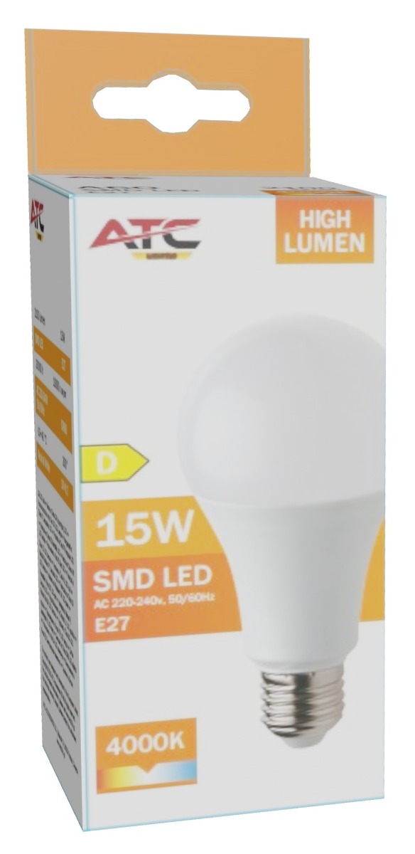 ATC SMD LED High Lumen Λαμπτήρας A60 230V 15W/2100LM E27 4000K ATC SMD LED High Lumen Λαμπτήρας A60 230V 15W/2100LM E27 4000K