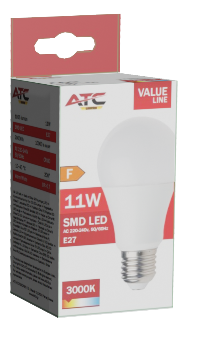 ATC SMD Λαμπτήρας LED A60 230V 11W/1055LM E27 3000K ATC SMD Λαμπτήρας LED A60 230V 11W/1055LM E27 3000K