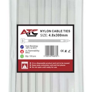 ATC Δεματικά 4.8x300mm Νάιλον Λευκά 100τμχ Σακουλάκι
