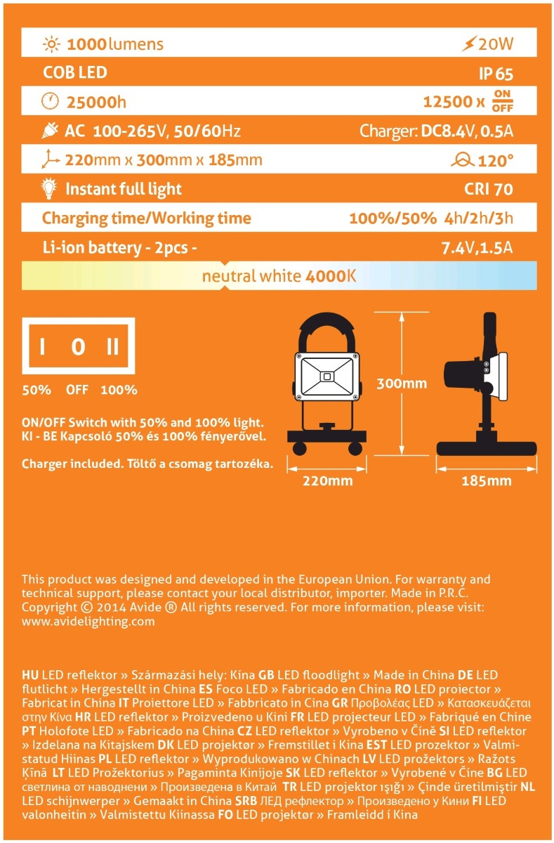 Avide LED Προβολέας Επαναφορτιζόμενος 20W Λευκό 4000K Avide LED Προβολέας Επαναφορτιζόμενος 20W Λευκό 4000K - Image 3