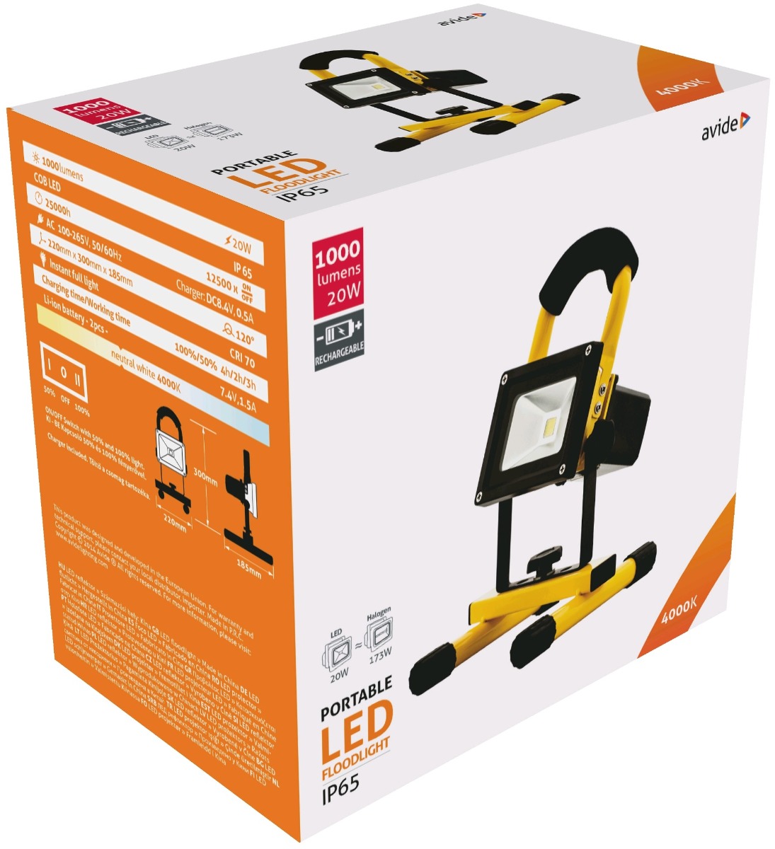 Avide LED Προβολέας Επαναφορτιζόμενος 20W Λευκό 4000K Avide LED Προβολέας Επαναφορτιζόμενος 20W Λευκό 4000K
