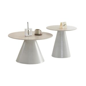 ΣΕΤ 2 ΤΡΑΠΕΖΑΚΙΑ ΣΑΛΟΝΙΟΥ Fylliana FL848 ME ΜΠΕΖ ΚΕΡΑΜΙΚΗ ΕΠΙΦΑΝΕΙΑ 70x42εκ & 50x50εκ