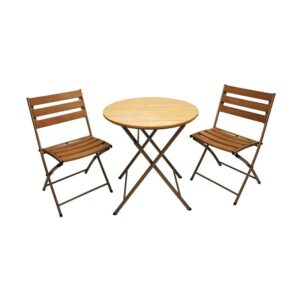 ΣΕΤ BALCONY 3TEM ΣΤΡΟΓΓΥΛΟ Fylliana POLYWOOD & ΑΤΣΑΛΙ ΦΥΣΙΚΟ-ΚΑΦΕ ΧΡΩΜΑ