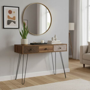 Κονσόλα Boho pakoworld καρυδί με μεταλλικά πόδια 100x50