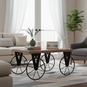 Τραπέζι σαλονιού Bike pakoworld χρώμα μαύρο-καρυδί 85x55x41εκ